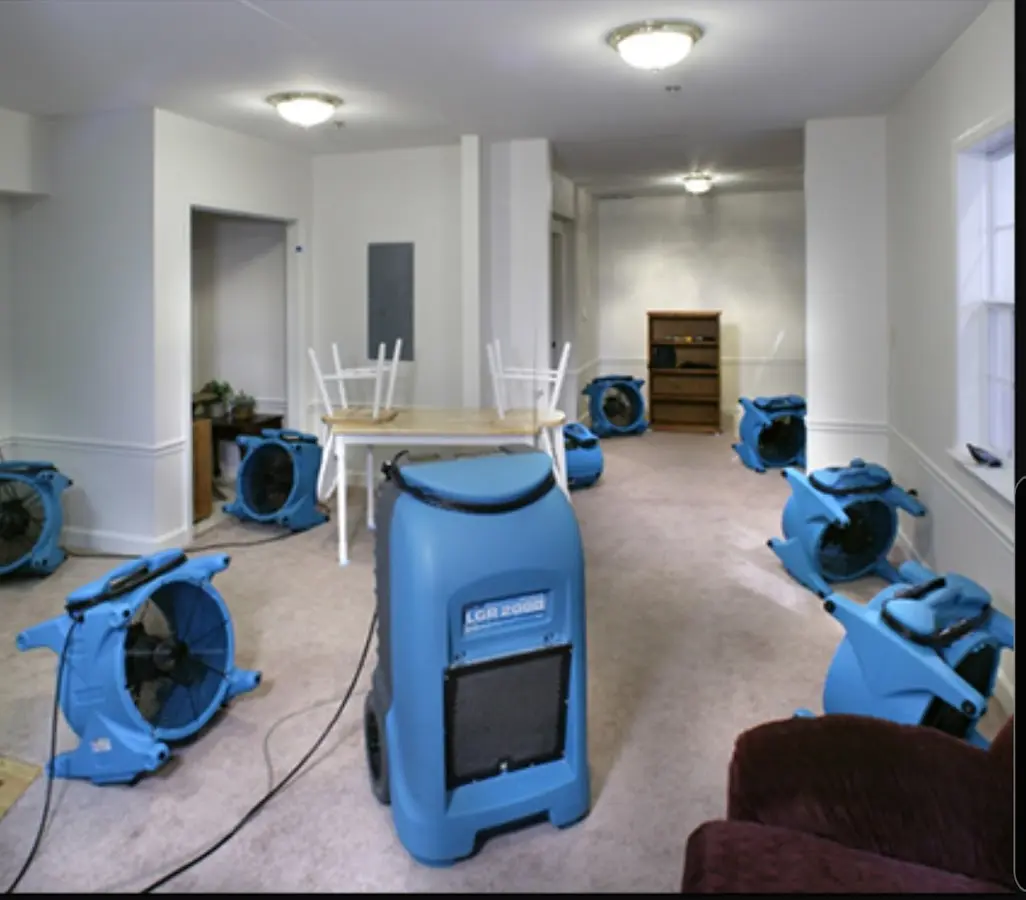 Air movers and dehumidifier setup for Water Damage Restoration in Lititz